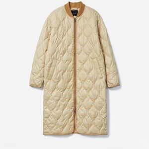 Everlane The ReNew Long Liner Puffer Jacket Womens Small Gold Quilted Oversized